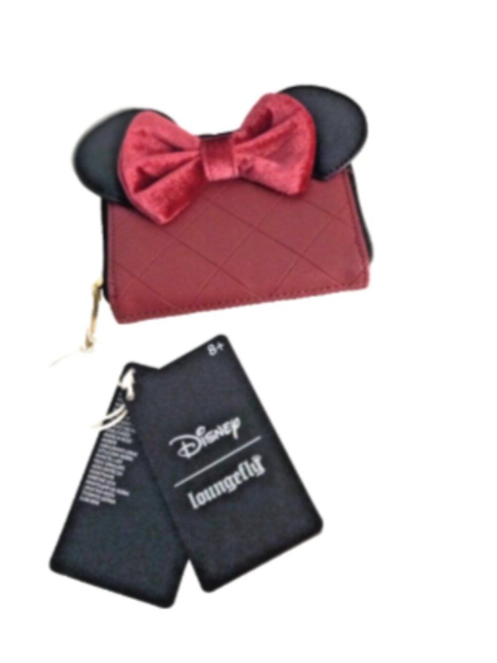 Disney Loungefly Minnie Mouse Wallet Burgundy Velvet Bow Zip Around NWT New